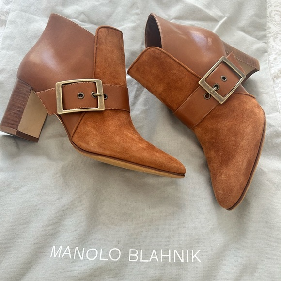 Manolo Blahnik Suede and Leather Booties - Size 35.5
